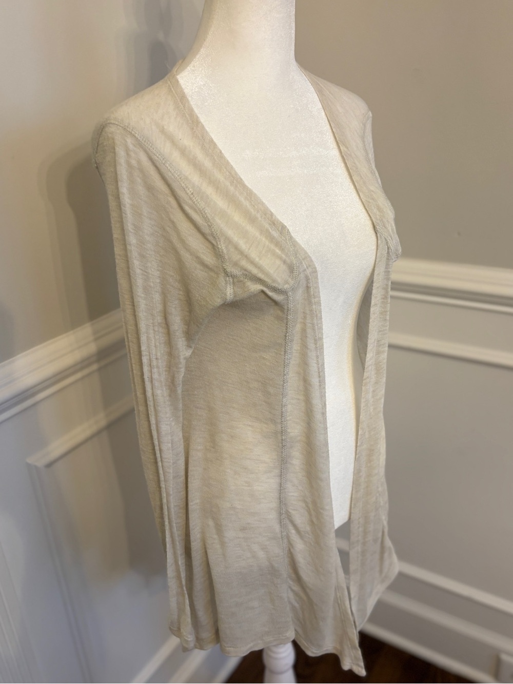 Rebel Sugar sheer Light Beige Open-Front Draped Cardigan